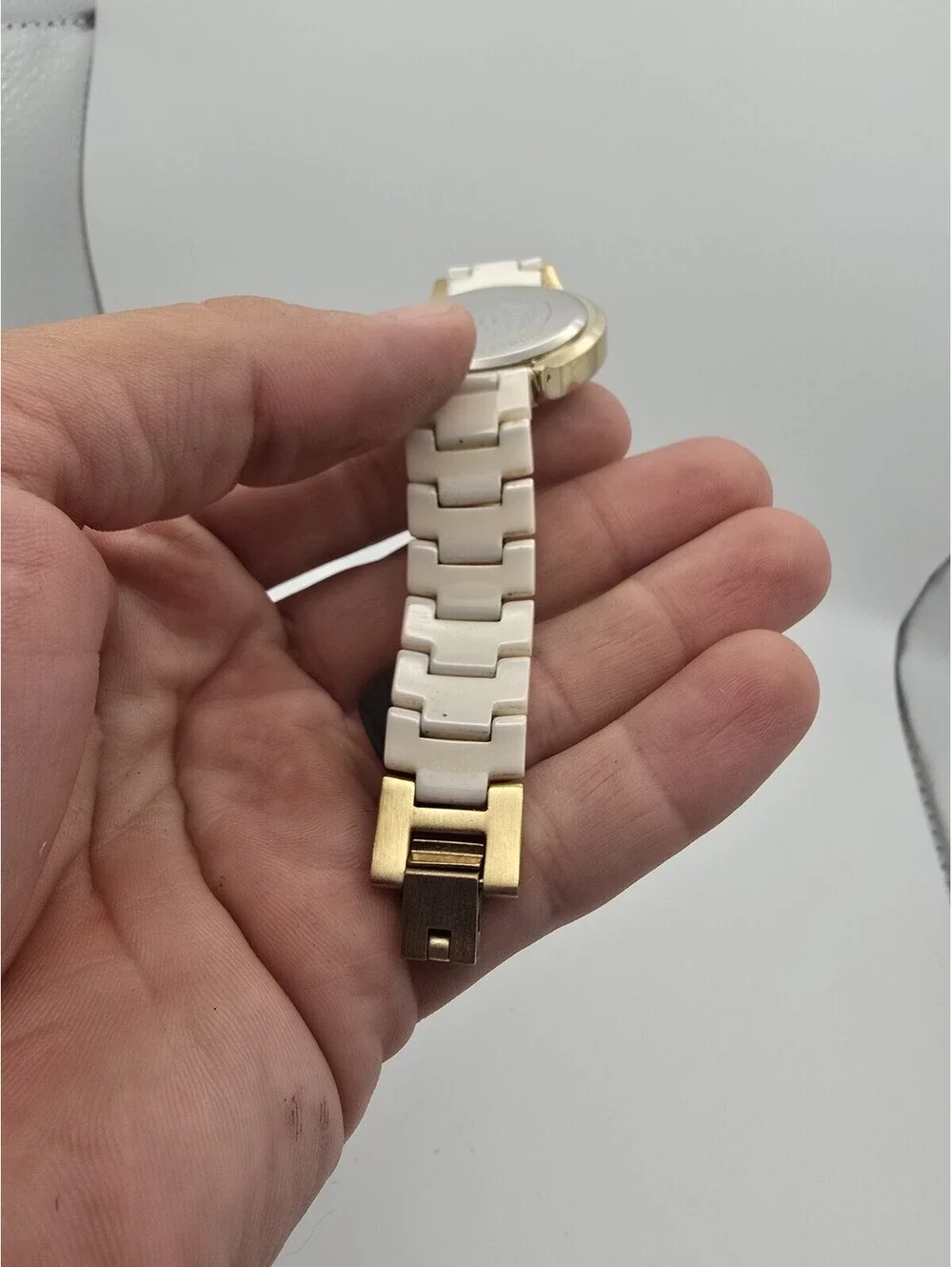 Anne Klein AK/1948 Women’s Quartz Analog Watch Gold Tone Case White Ceramic